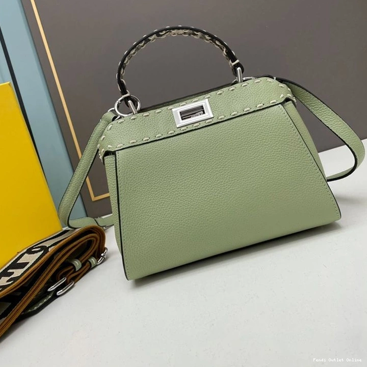 Mini Fendi Peekaboo Bag Stitching Green Calf Leather Iconic In 0710